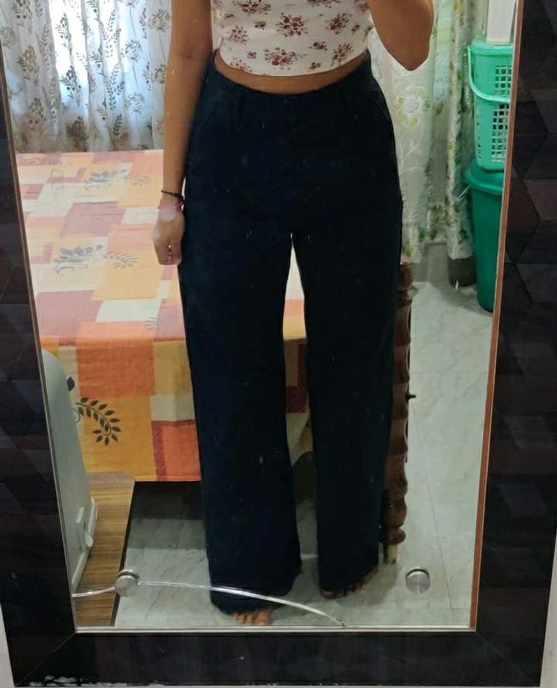 High Waist Wide Leg Twill Pant Black