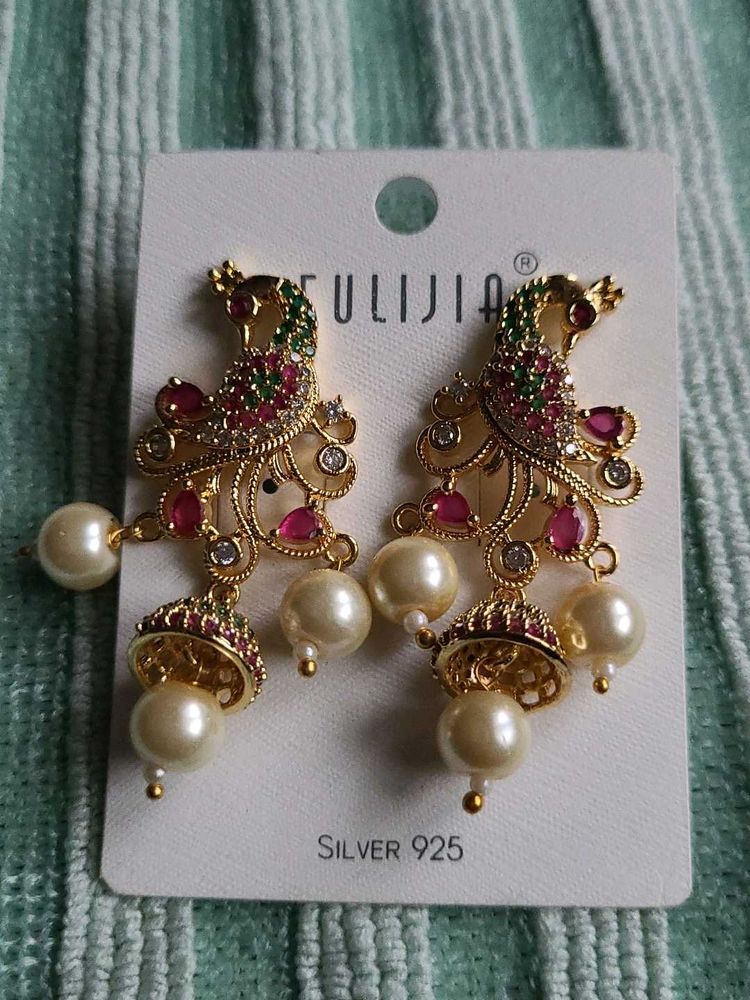 Peacock Pearl Drop Earrings