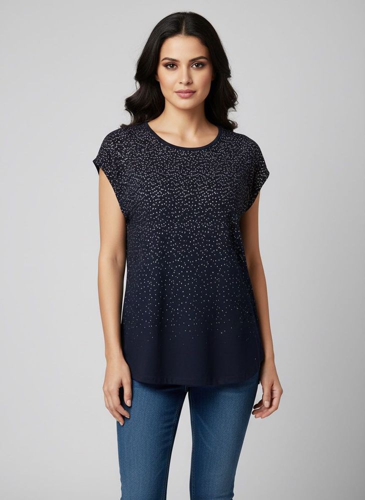 Navy Blue Patterned Top