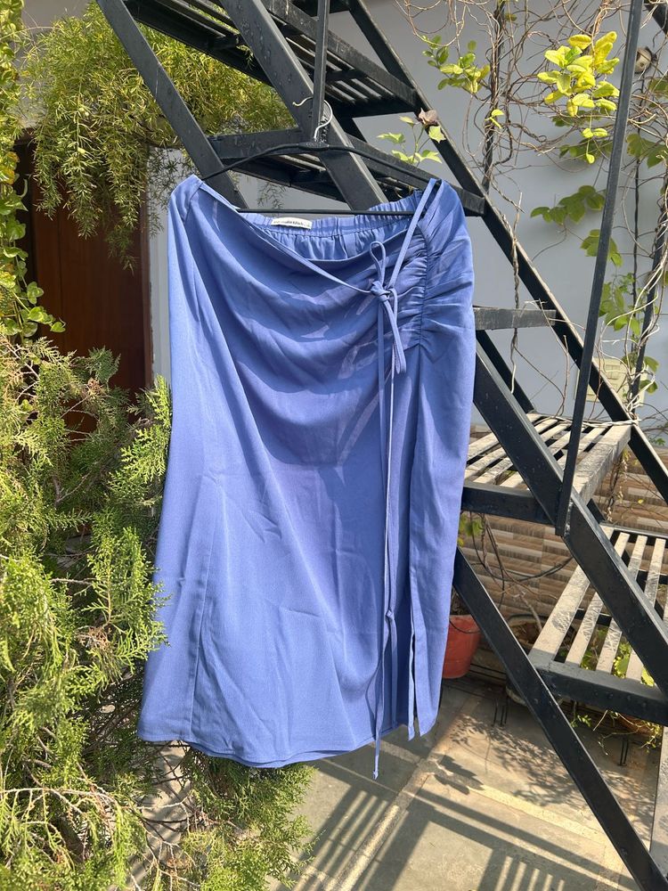 Blue Wrap Skirt with waist tie up details.