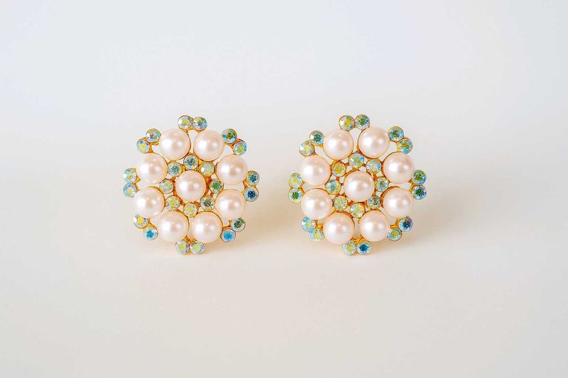 Vintage Pearl &amp; Crystal Clip-On Earrings