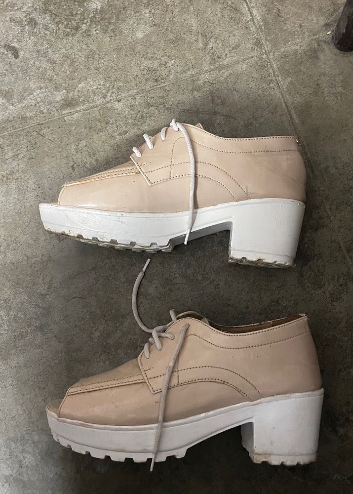 Price Drop‼️ Pink/ beige Coquette Platform Boots