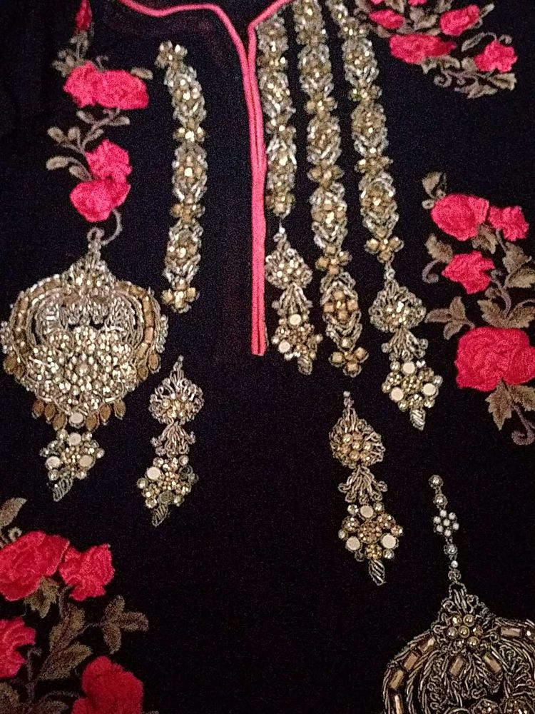 Stunning Black &amp; Gold Embroidered Ethnic Dress