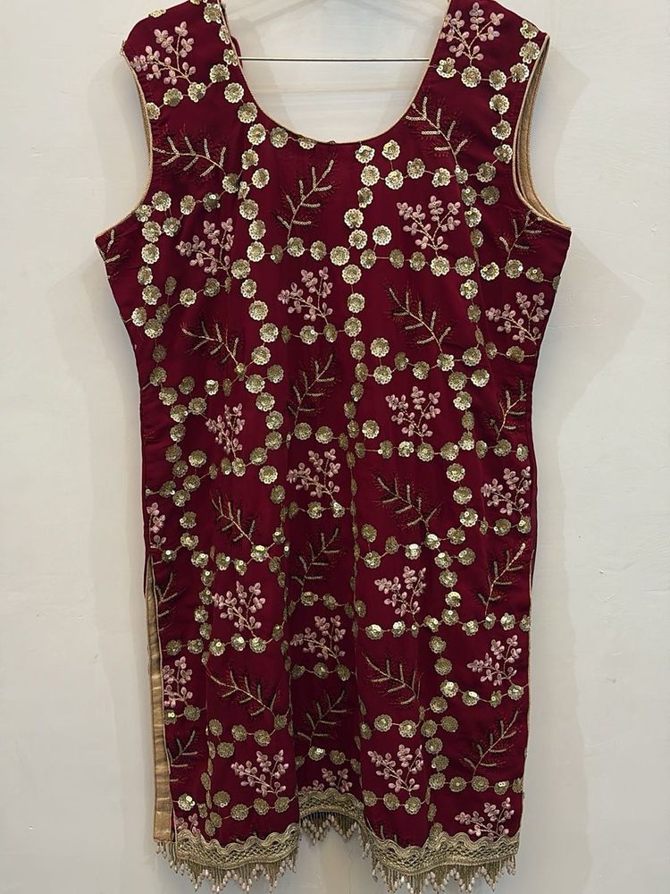 Maroon Embellished Kurta