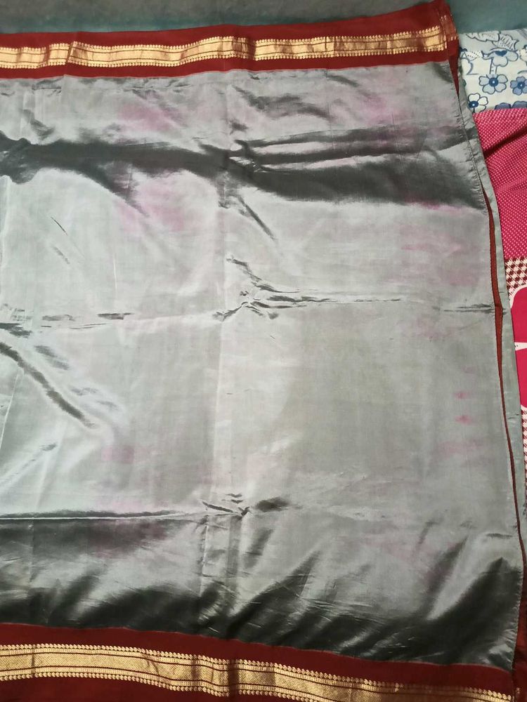 Elegant Grey color Dharmavaram Saree with RedBorde