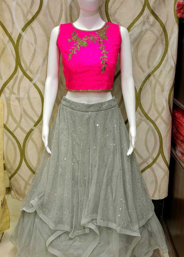 Pink Top &amp; Grey Skirt Set