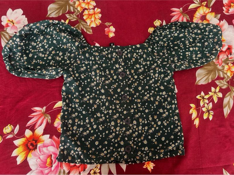Green floral print women top