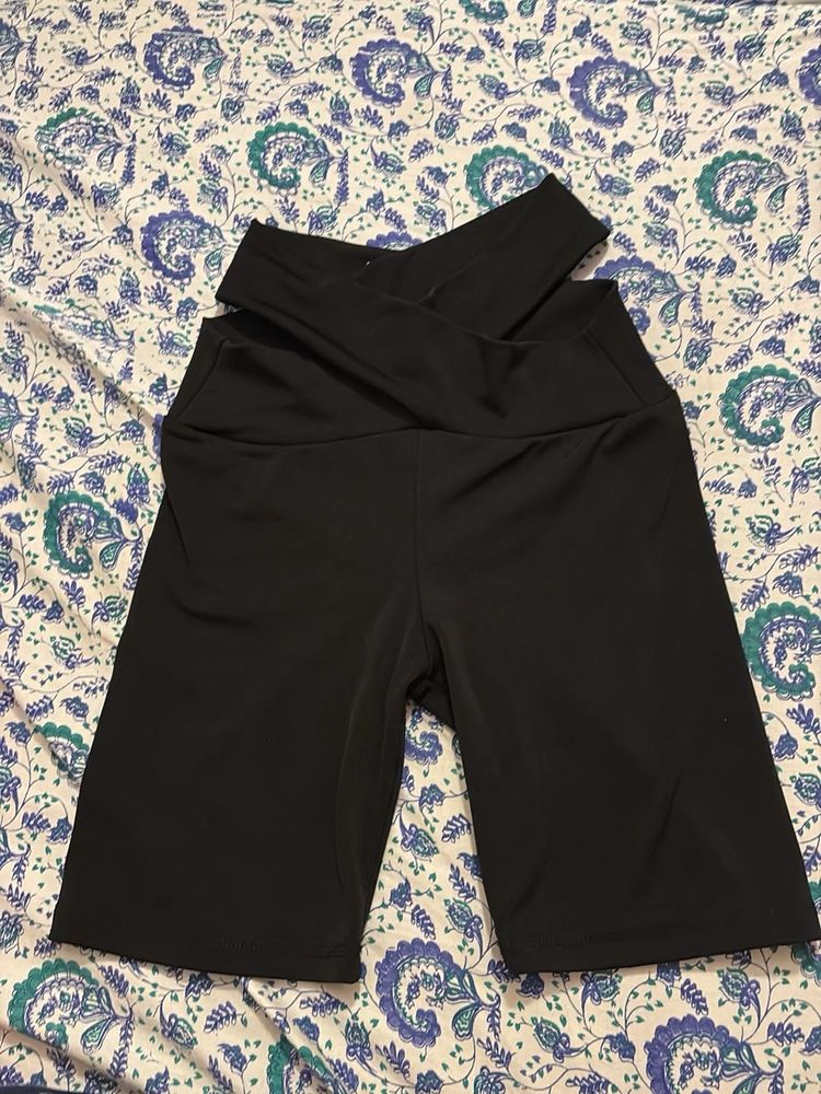 Black Crossover Waist Shorts
