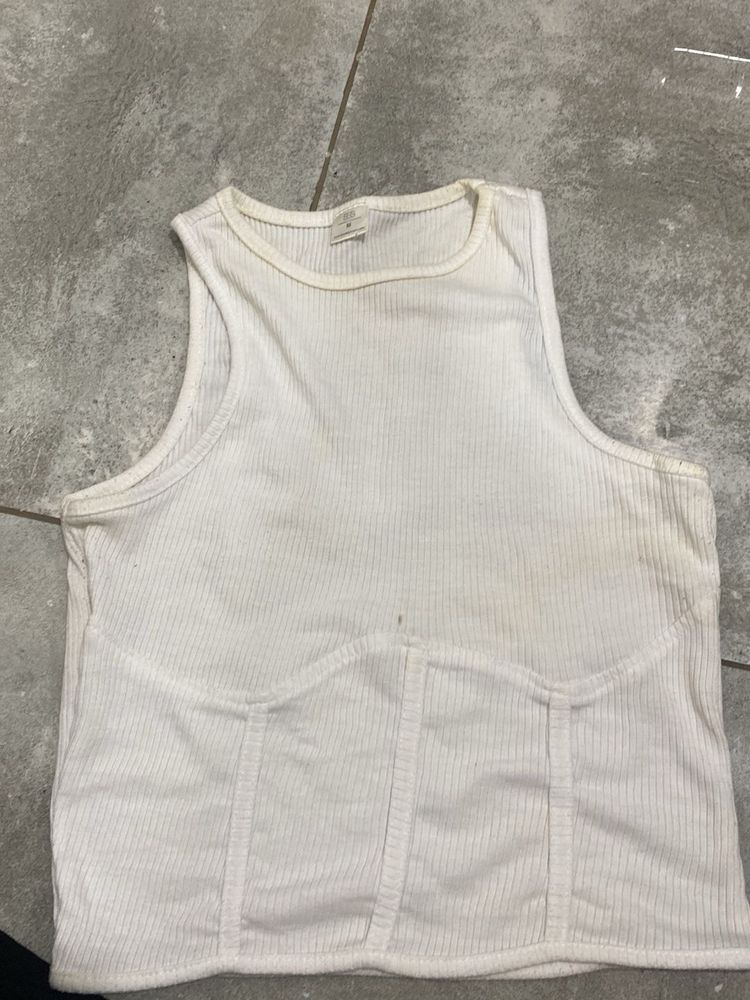 White Ribbed Tank Top