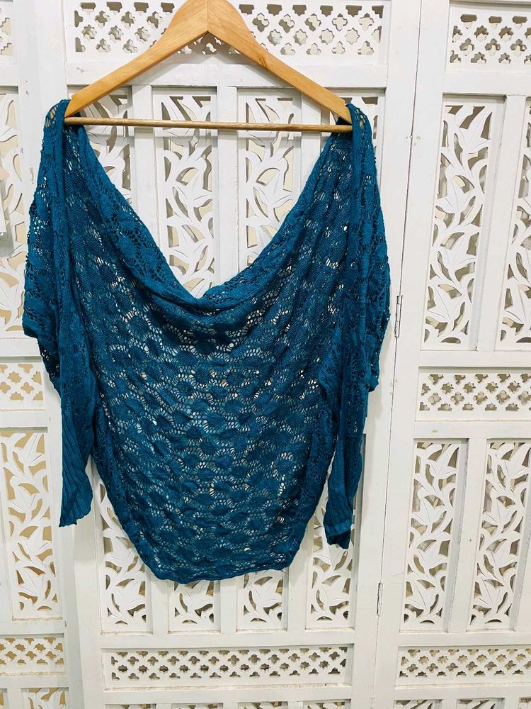 Teal Crochet Shrug A