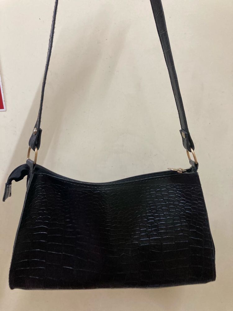 Black Croc Shoulder Bag