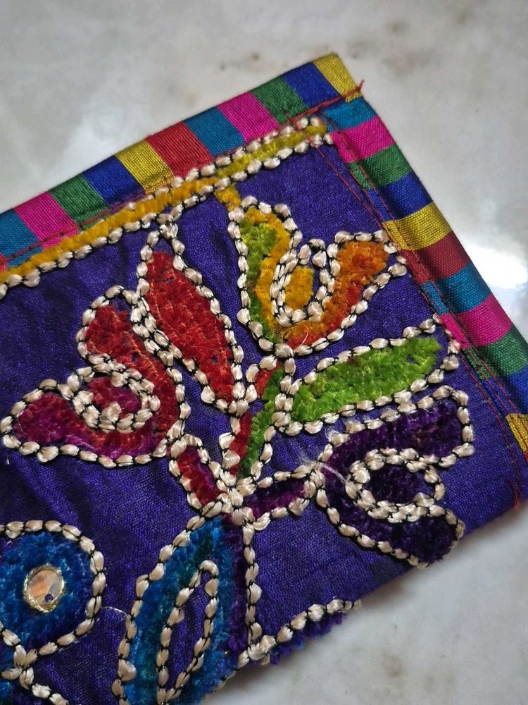 Embroidered Patchwork Pouch