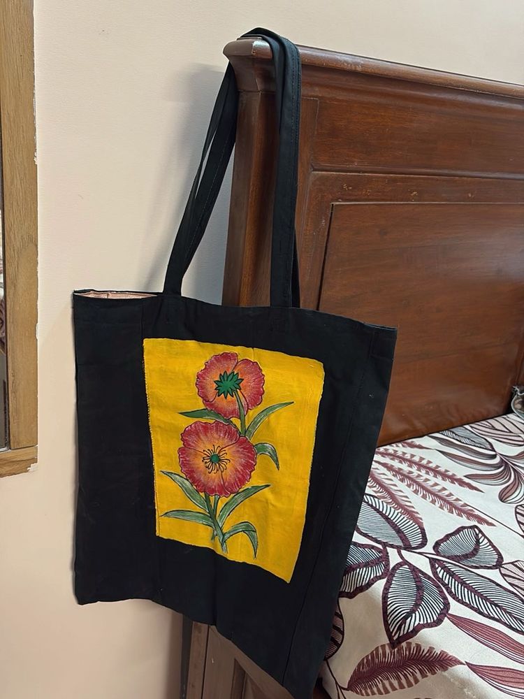 Floral Fabric Paint Tote Bag