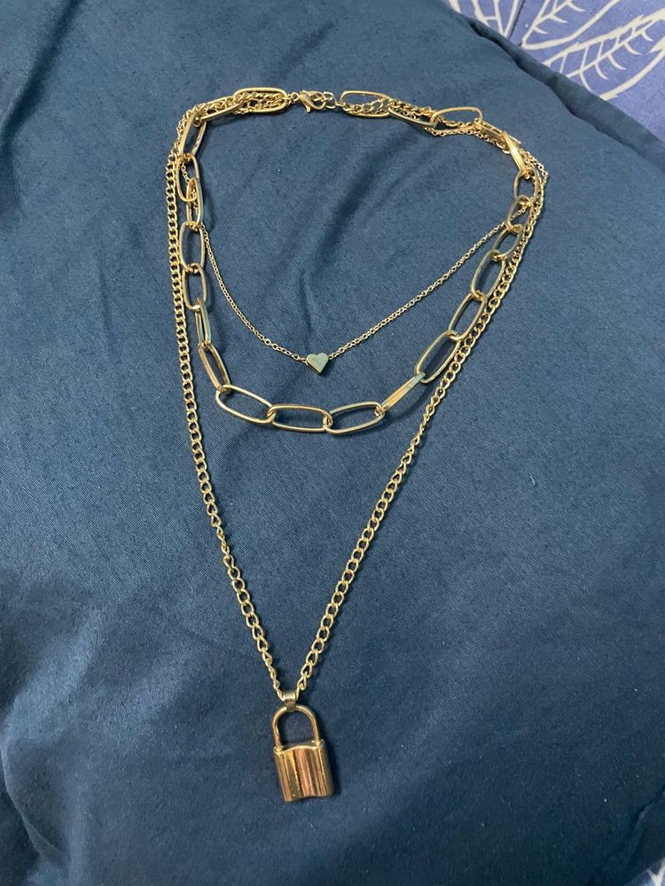 Multilayer Key Heart Locket Chain For Women
