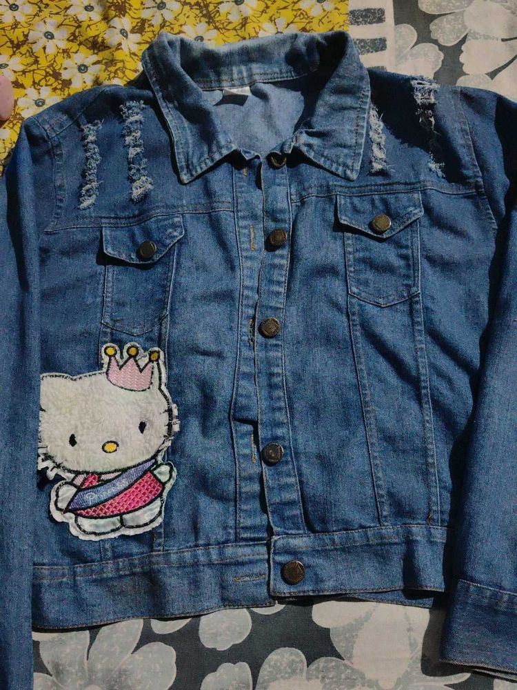 Distressed Hello Kitty Denim Jacket