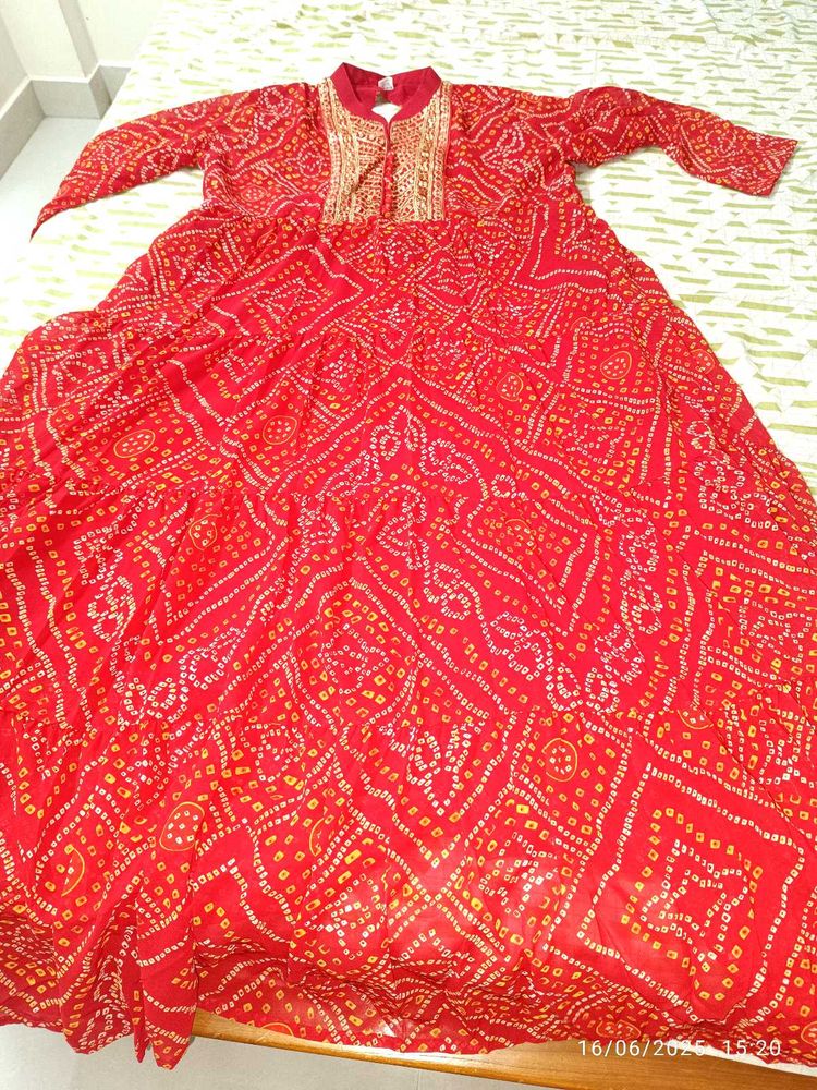 Xl New Unused Georgette Red Bandhani Anarkali