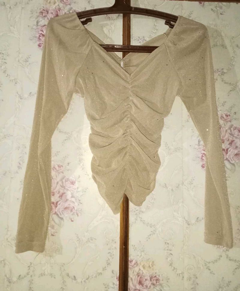 Sparkly Beige Long Sleeve Top
