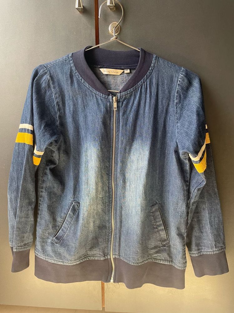 Blue Casual Cotton Blend Bomber Jacket