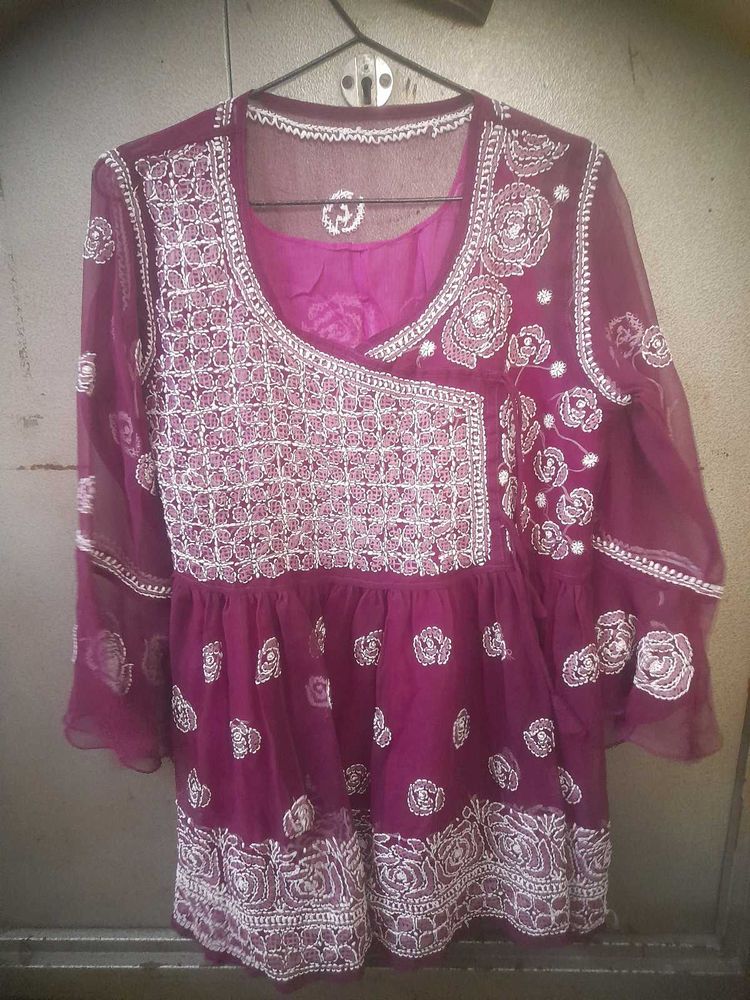 Purple Embroidered Short Kurta