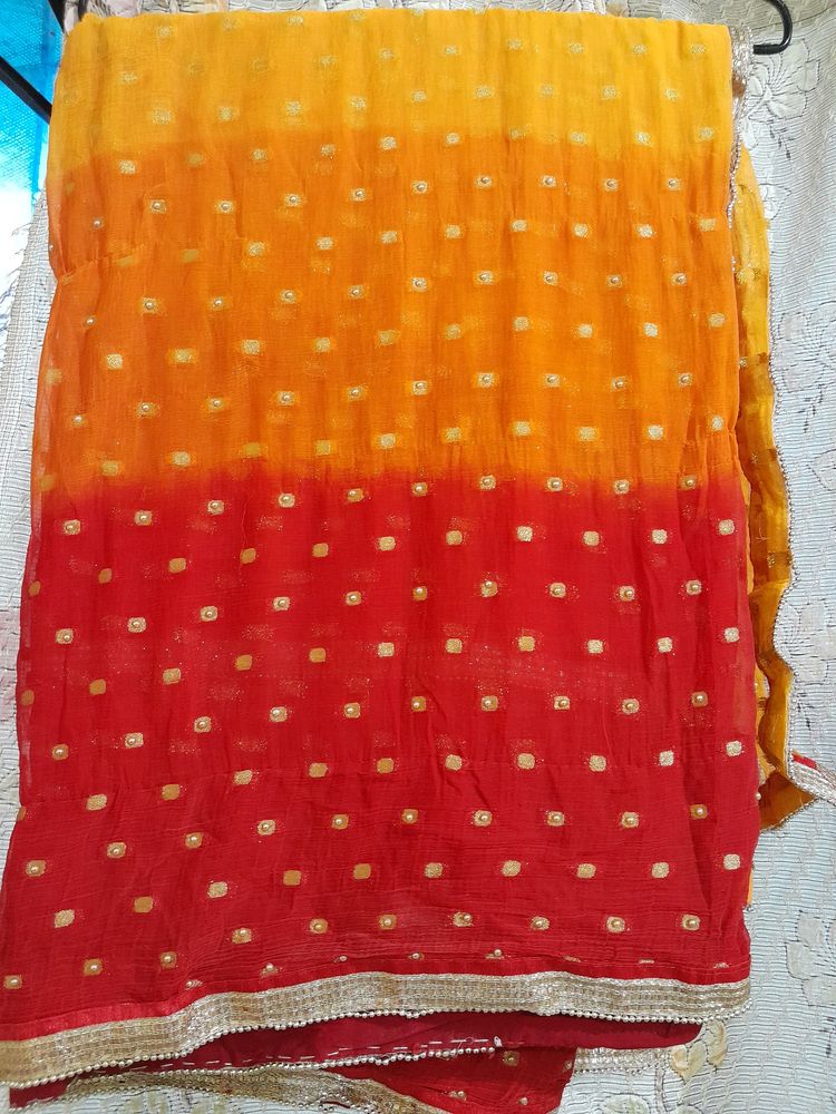 Saree With Red And Yellow Combination