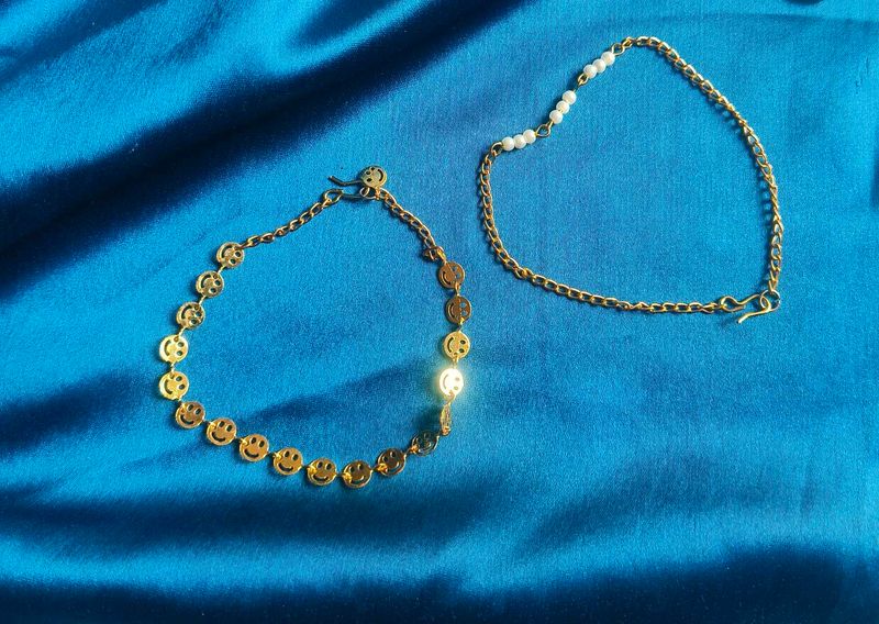 Gold Smiley &amp; Pearl Bracelets