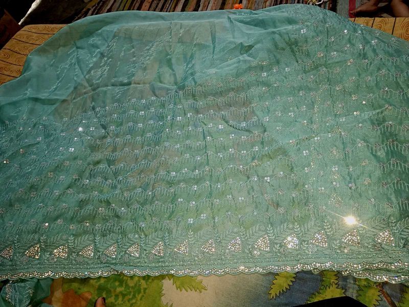New stone Saree with attached blouse piece
