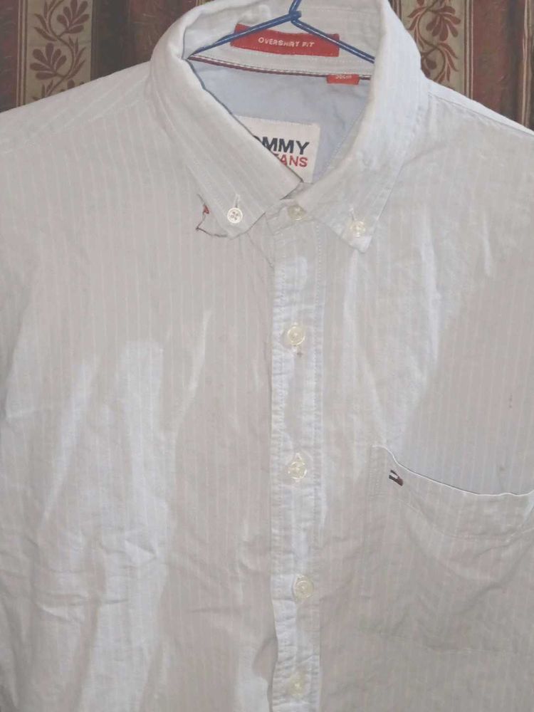 Tommy Jeans Light Blue Striped Button-Down Shirt