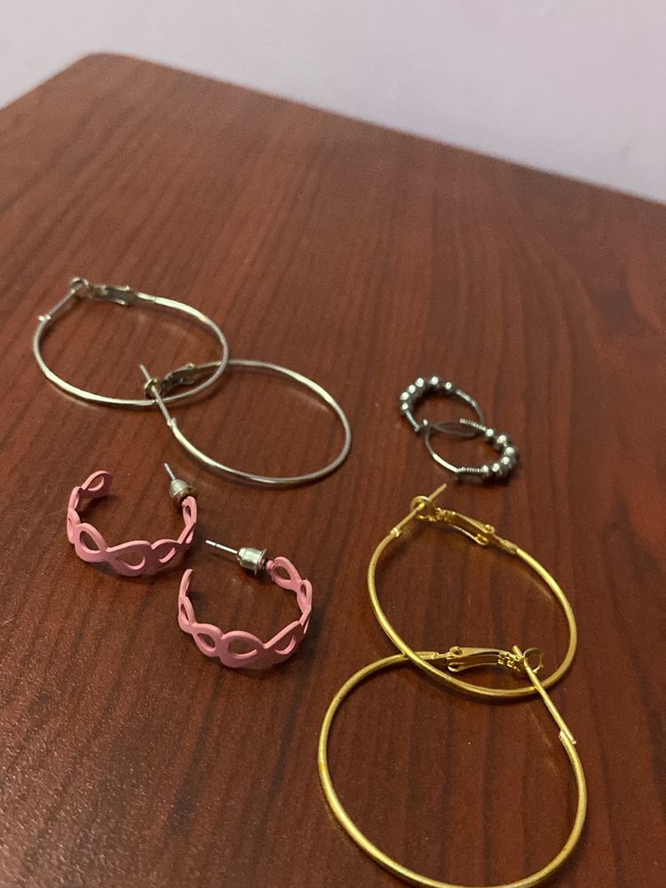 Hoops Set Of 4 Silver Gold Small Black And Pink