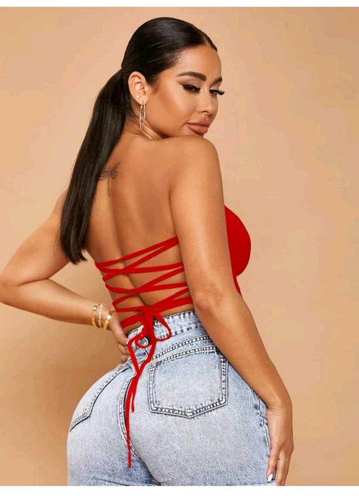 Red Backless Top With Mini Skirt Shorts Attatched