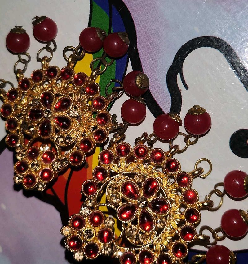 Vintage Red &amp; Gold Statement Earrings