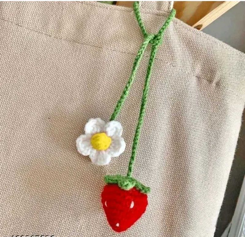 Crochet Strawberry &amp; Flower charm