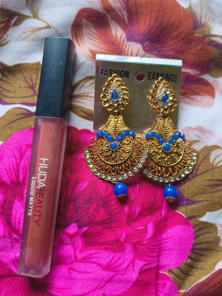 Huda Beauty Lipstick &amp; Earrings Set