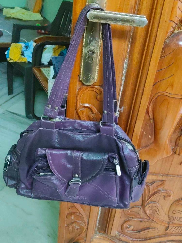 Purple Leather Satchel Bag