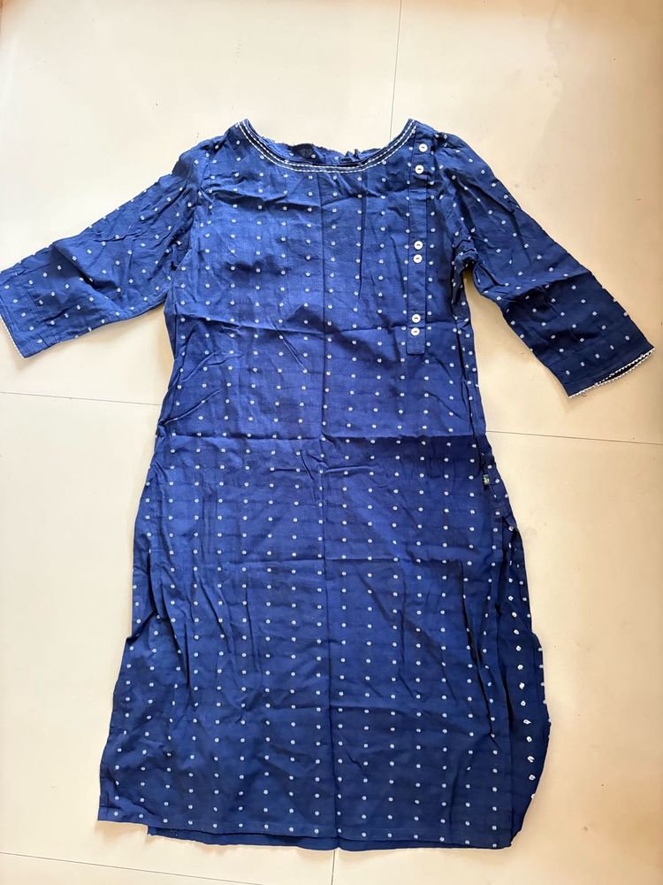 Navy Blue Polka Dot Kurti