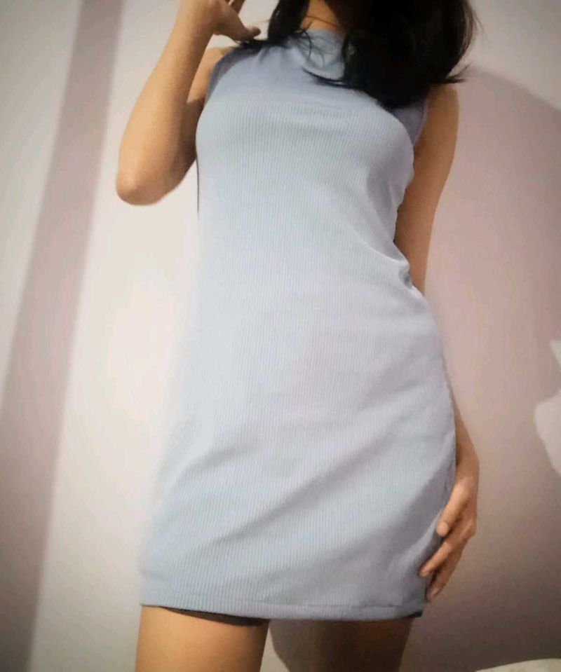 Light Blue Ribbed Sleeveless Mini Dress