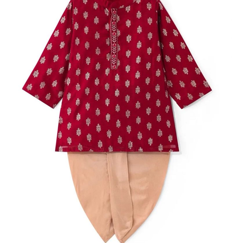 Kids Maroon&amp; Gold Kurta Dhoti Set