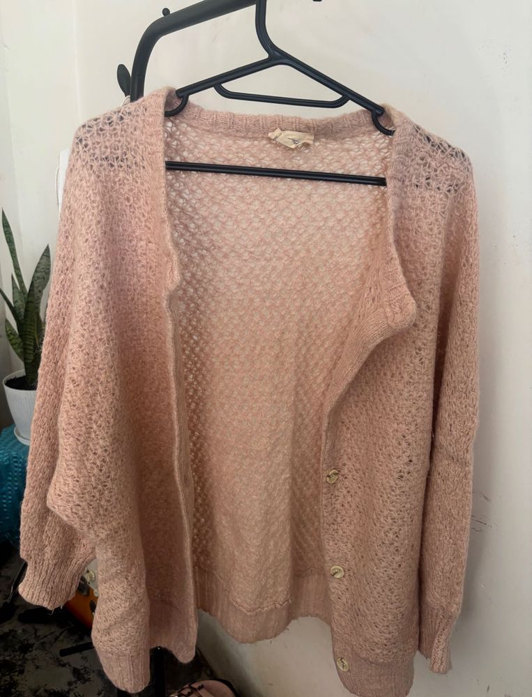Soft Peach Open-Knit Cardigan
