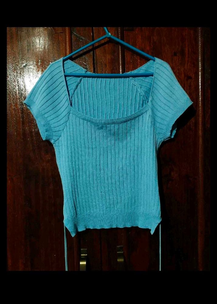 Blue Ribbed top for women