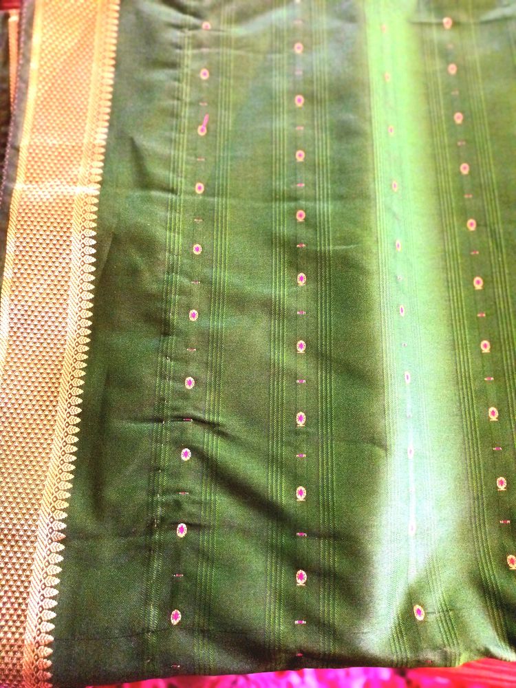Green Colour Saree With Gold Border