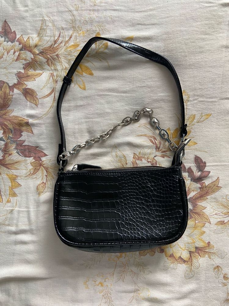 Black Glossy Y2k Baguette Bag