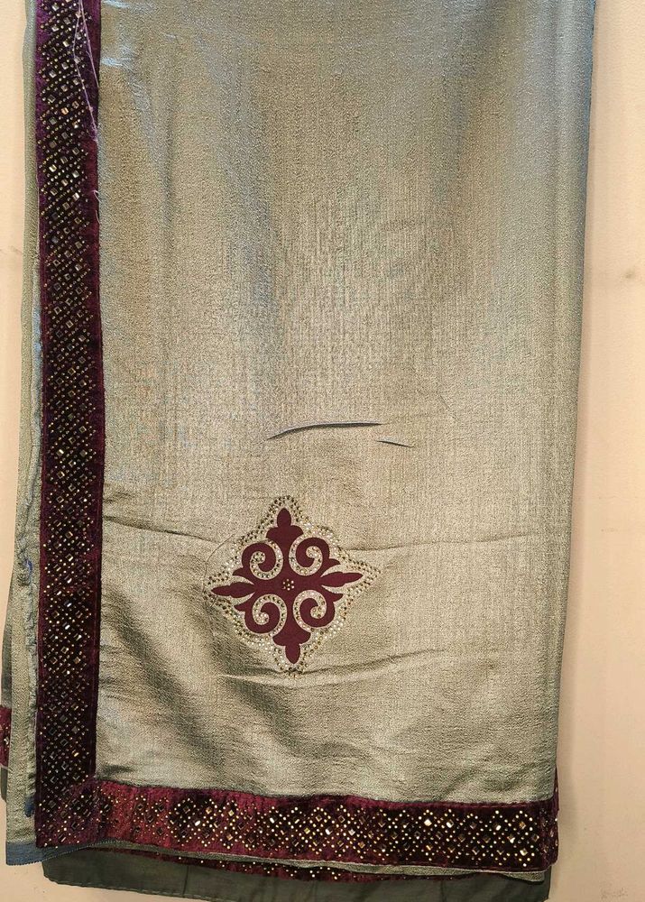 STYLISH SWAROVSKI WORK SAREE WITH FALL