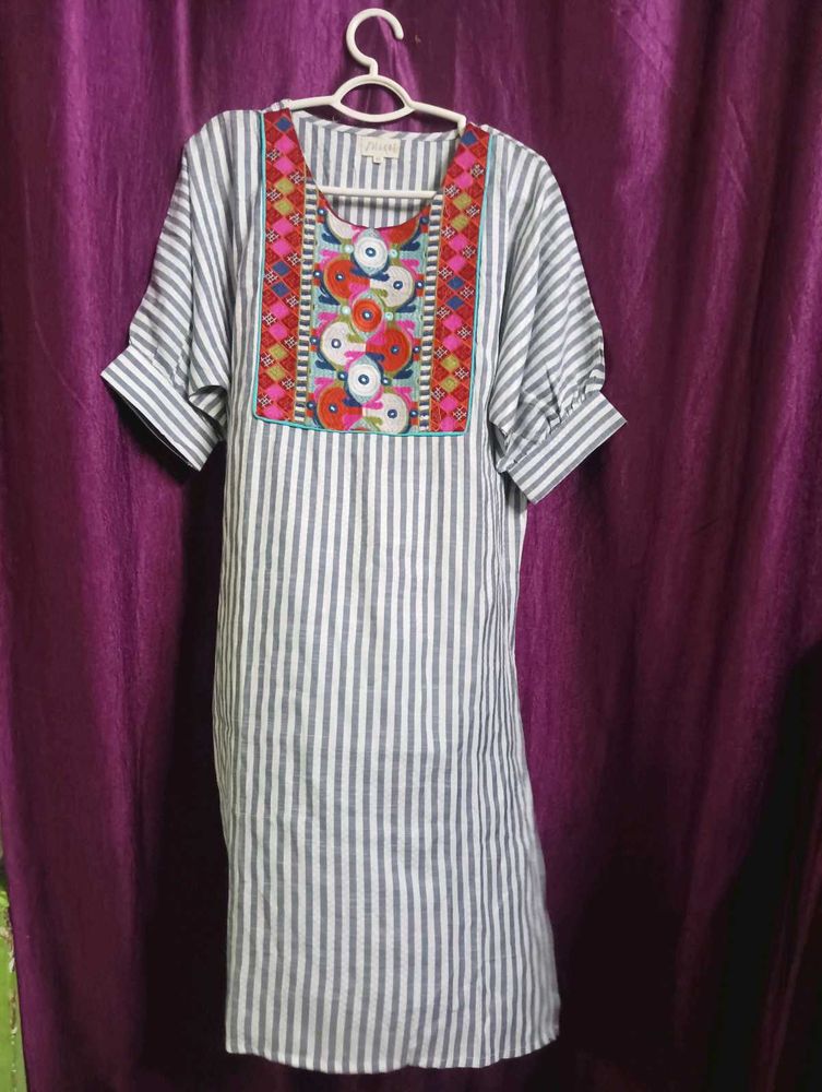 Striped Embroidered Dress
