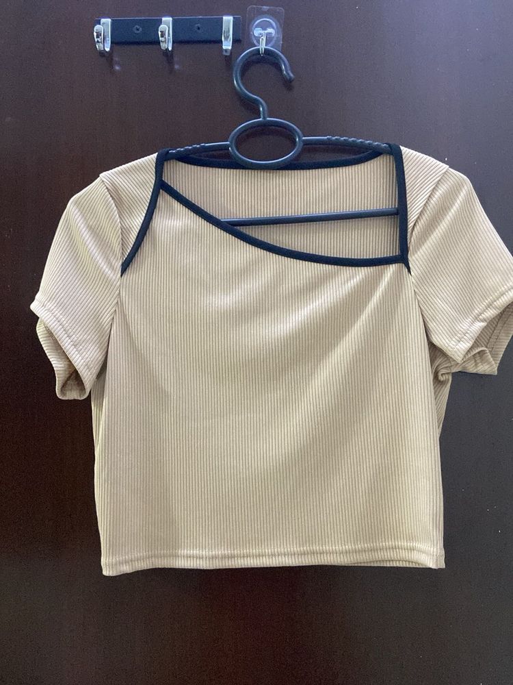 Beige Asymmetrical Crop Top
