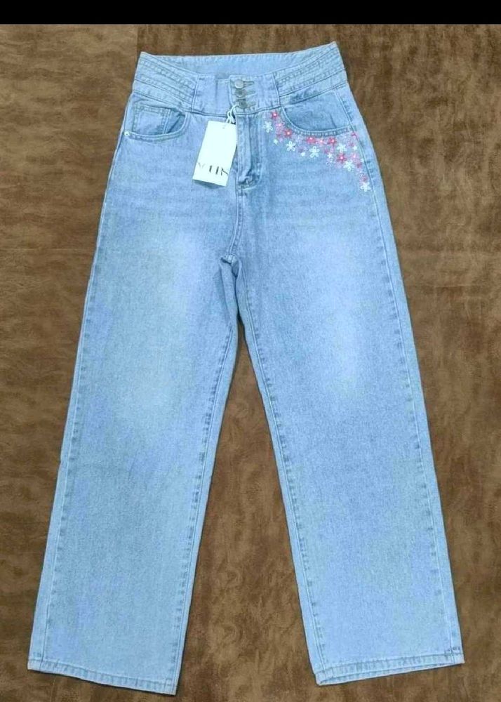 Floral Embroidered Wide Leg Jeans