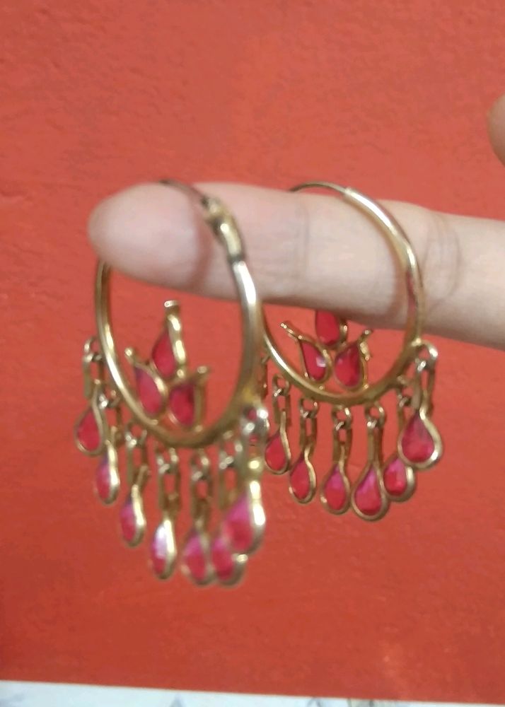 2 Combo PinkGold Combination Round Earrings+studs