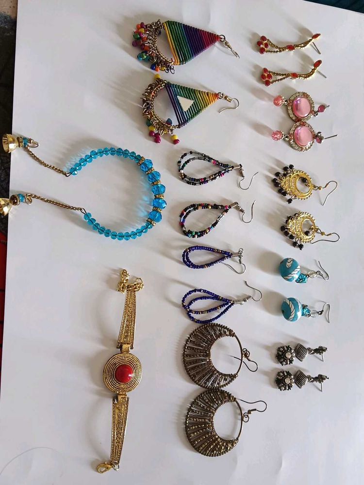 9 Pairs Earrings With 2 Bracelet