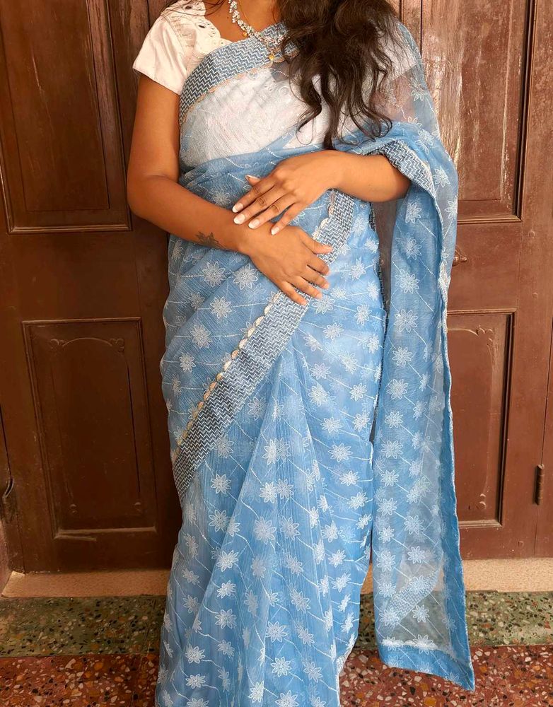 Sky Blue Floral Saree