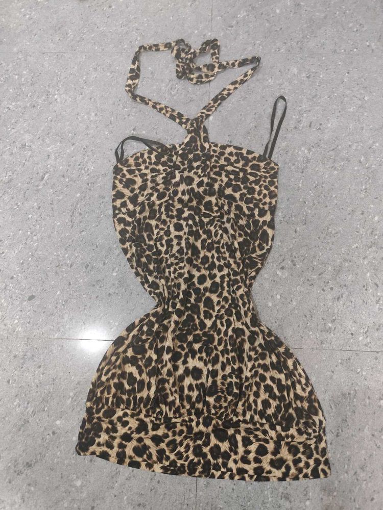 90s Inspired Y2k Leopard Print Halter/Neck Tie Top