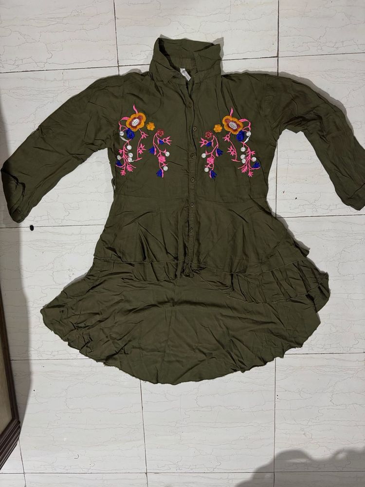 Embroidered Olive Green Tunic