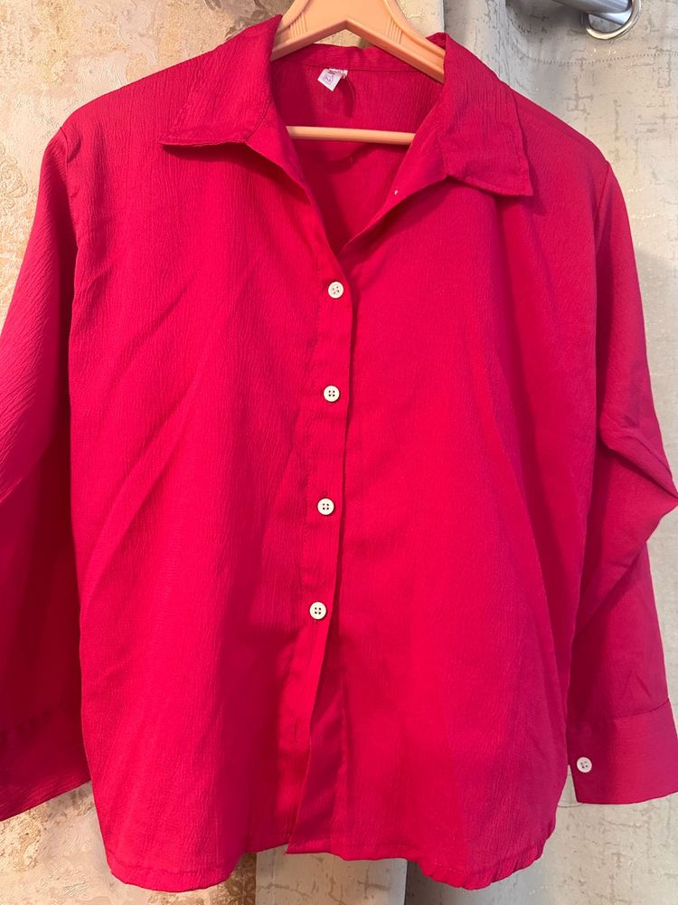 Rose Pink Button-Up Shirt, Bust-32 Strechable
